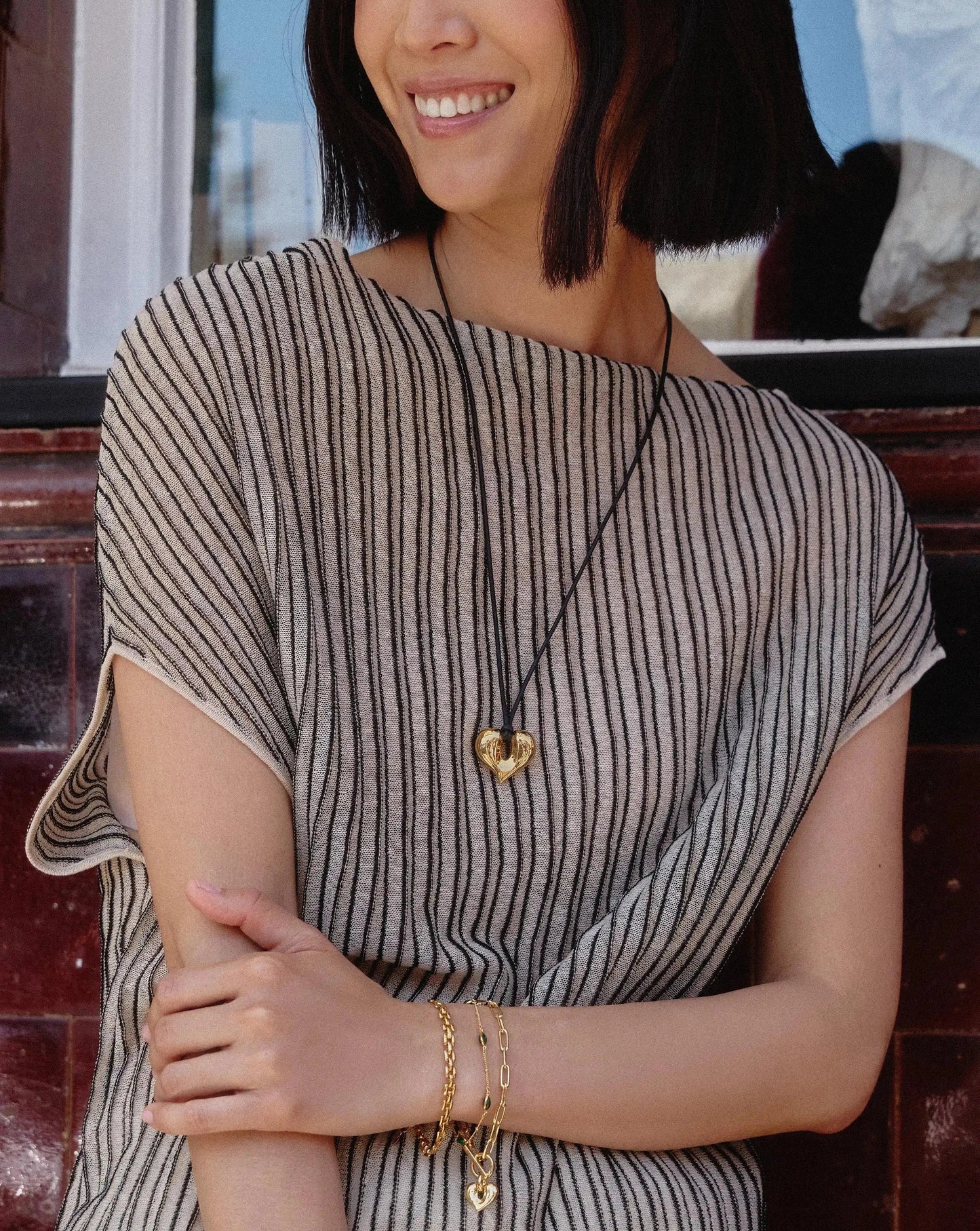 Molten Heart Pendant Cord Necklace | 18ct Gold Plated